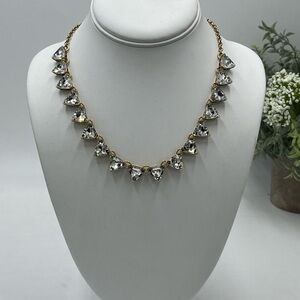 J. Crew Triangular Rhinestone Bling Gold Tone Riviere Statement Necklace